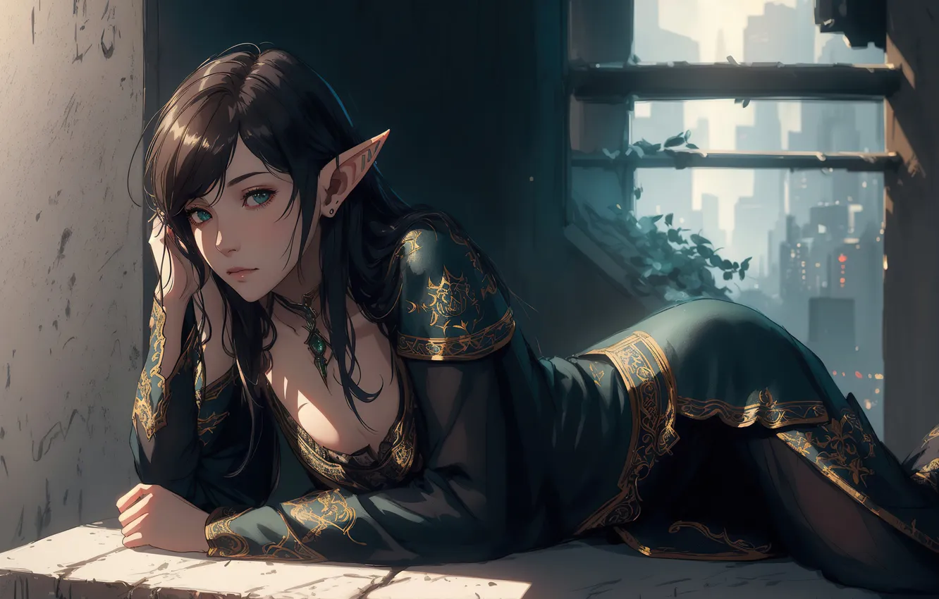 Photo wallpaper girl, fantasy, dress, art, elf, digital art, cute, fantasy art