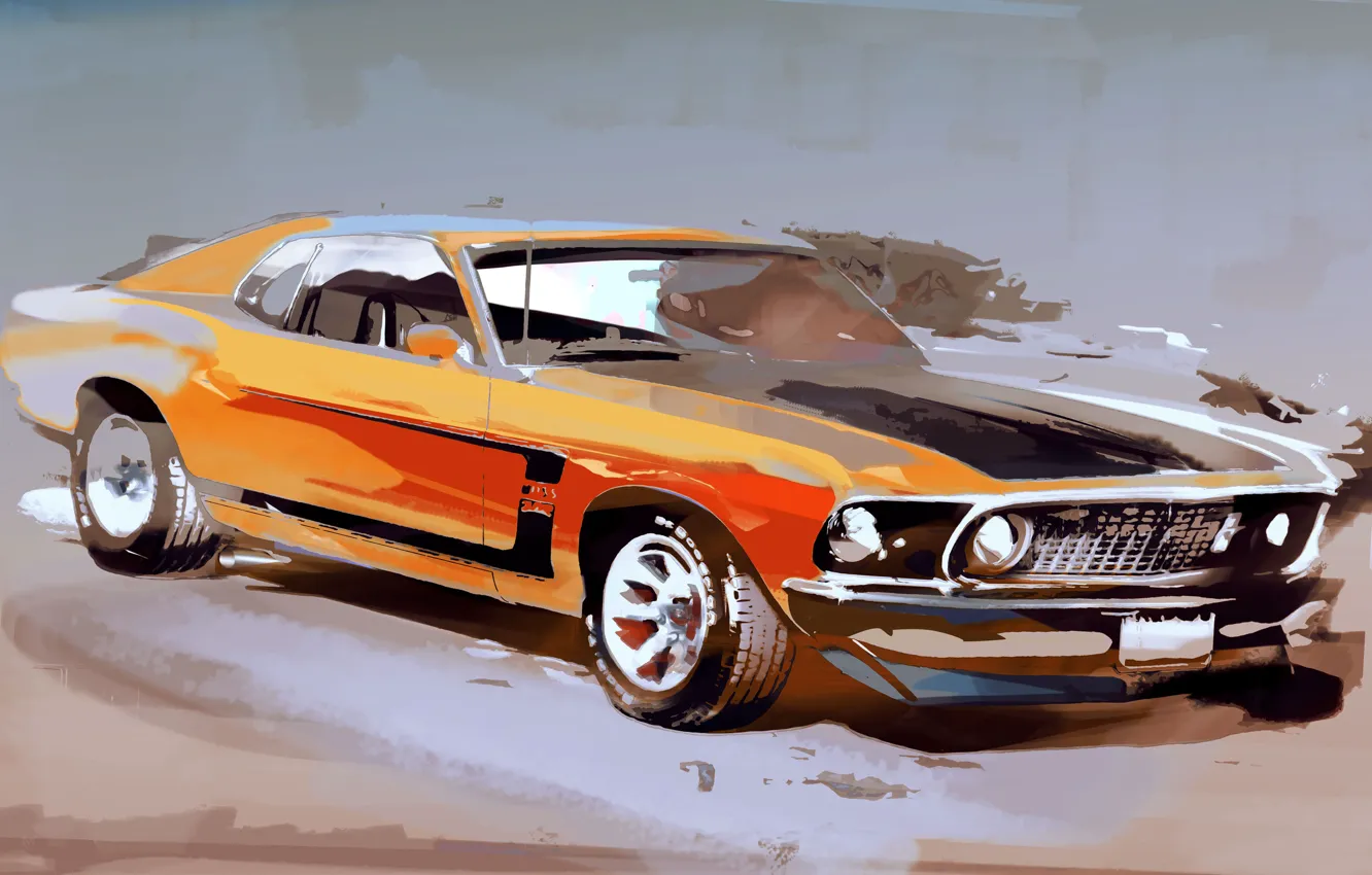 Photo wallpaper machine, Mustang, ford, drawing
