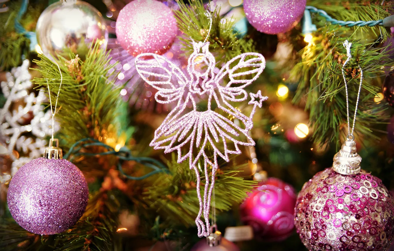 Photo wallpaper macro, holiday, toy, tree, new year