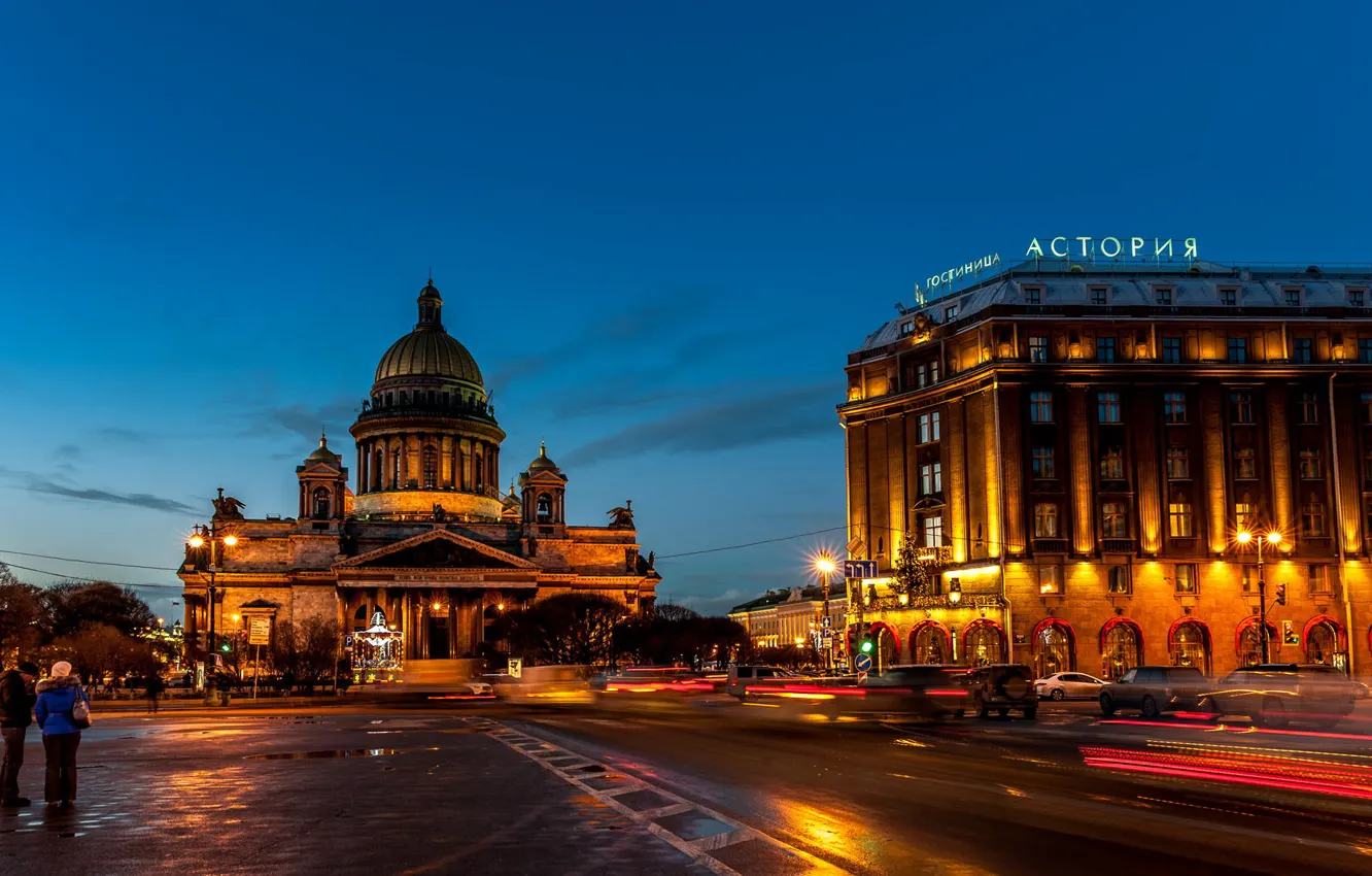 Photo wallpaper night, lights, street, Peter, Saint Petersburg, Russia, Russia, the hotel