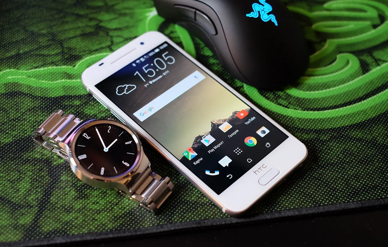 Photo wallpaper white, mouse, Mat, razer, HTC, Smartphone, One A9, smart watch