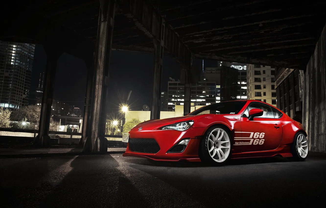 Photo wallpaper the city, red, Toyota, front, GT 86