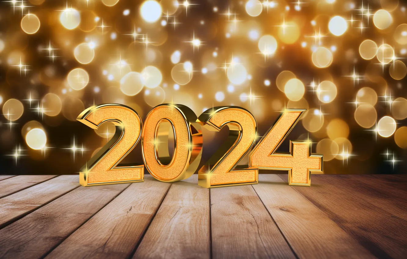Photo wallpaper background, gold, new year, figures, golden, wood, background, bokeh