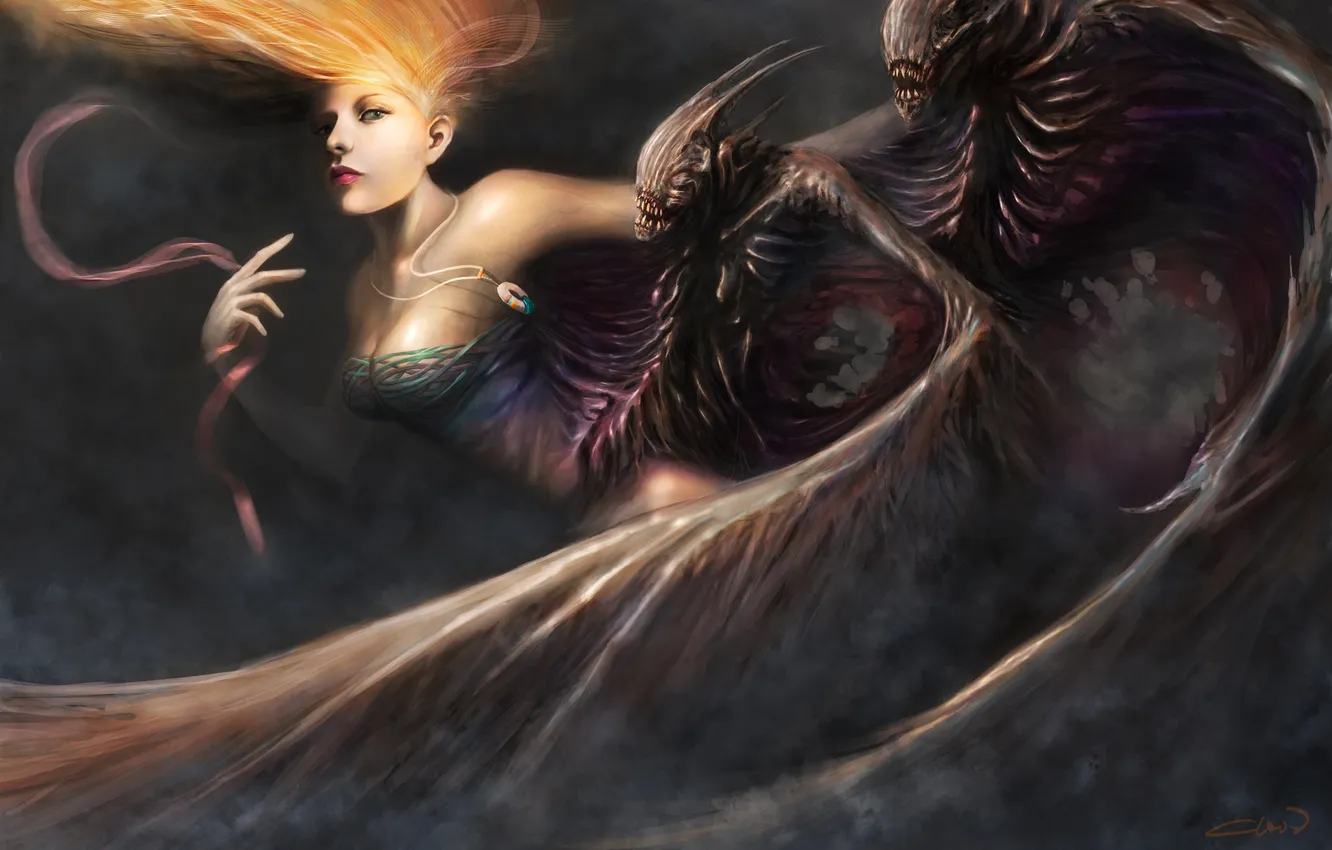 Photo wallpaper girl, fiction, wings, art, demons, by_cloudminedesign, dark harpy