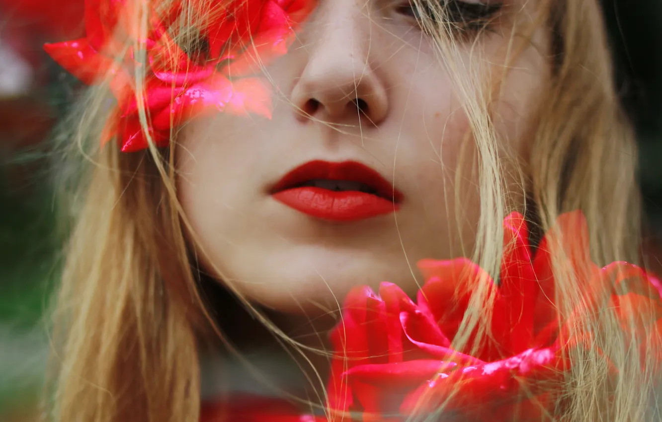 Photo wallpaper girl, flowers, background