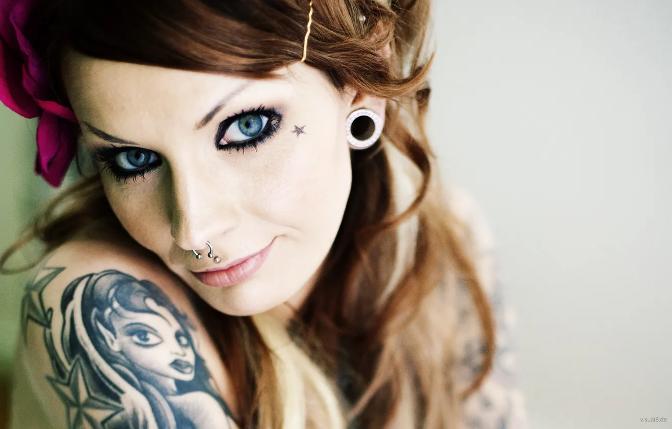 Photo wallpaper look, girl, piercing, tattoo