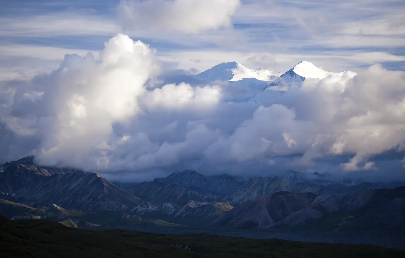 Photo wallpaper clouds, landscape, mountains, valley