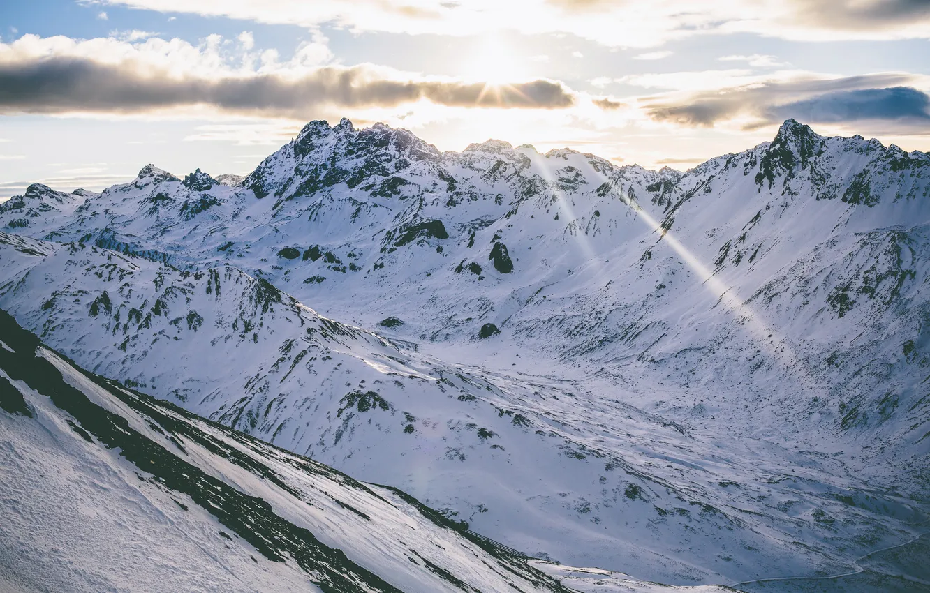Photo wallpaper winter, snow, landscape, mountains