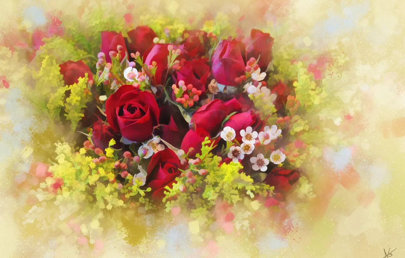 Photo wallpaper flowers, roses, draws