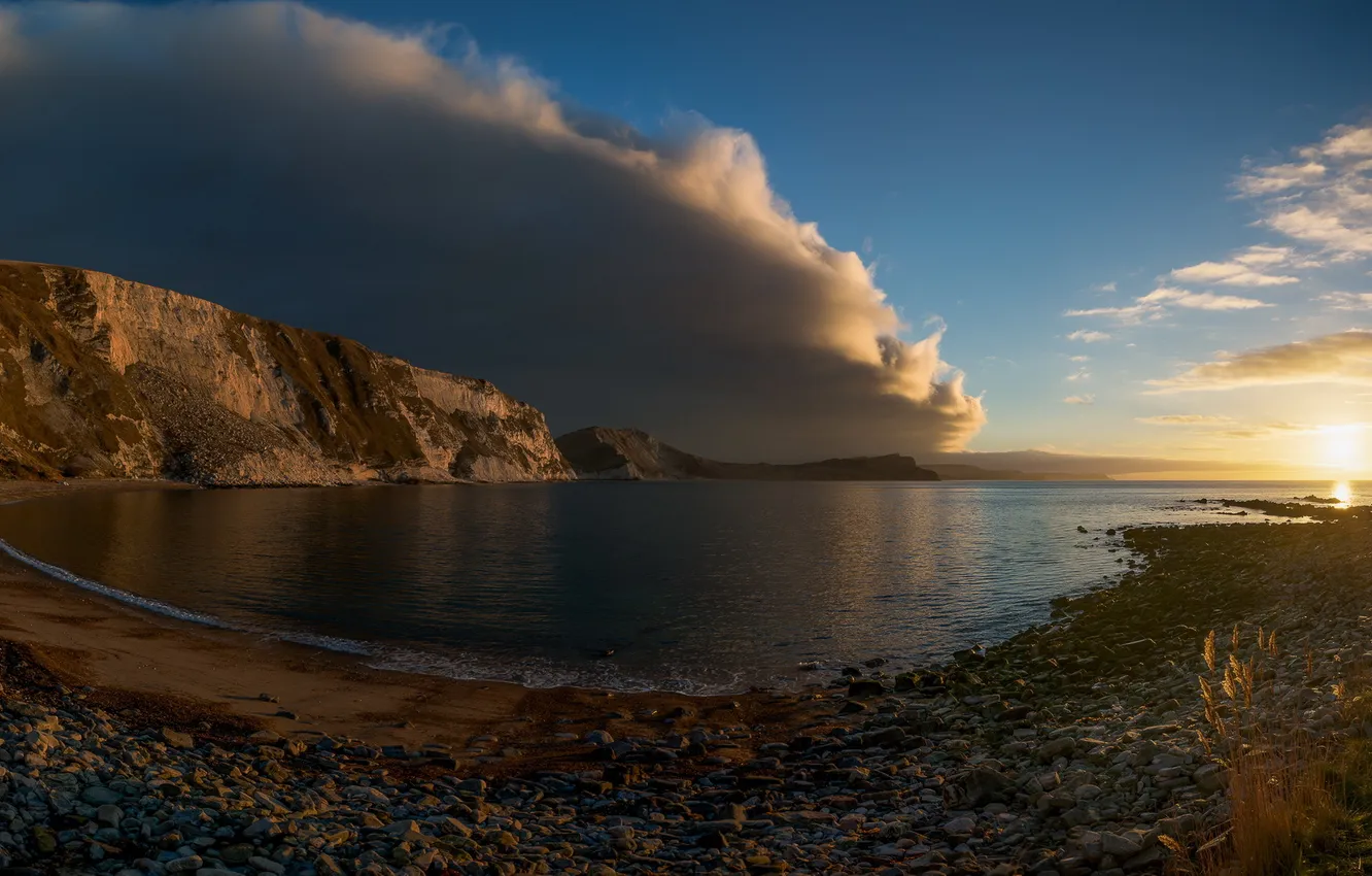 Photo wallpaper sea, landscape, shore, morning