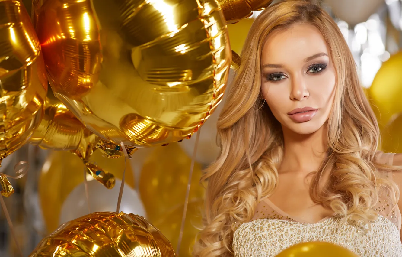 Photo wallpaper golden, sexy, party, Blonde, look, balloons