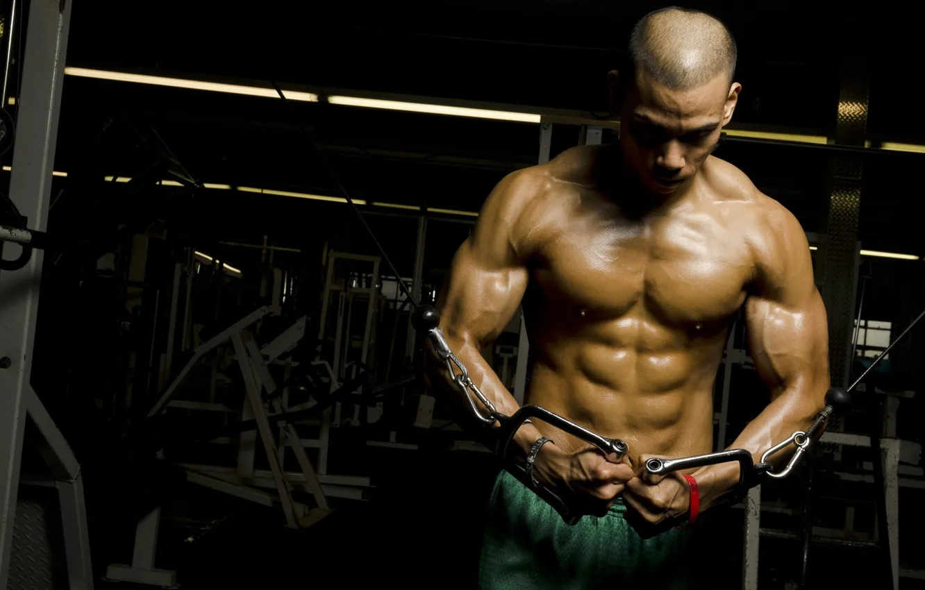 Photo wallpaper pose, muscle, muscle, press, training, athlete, simulators, bodybuilder
