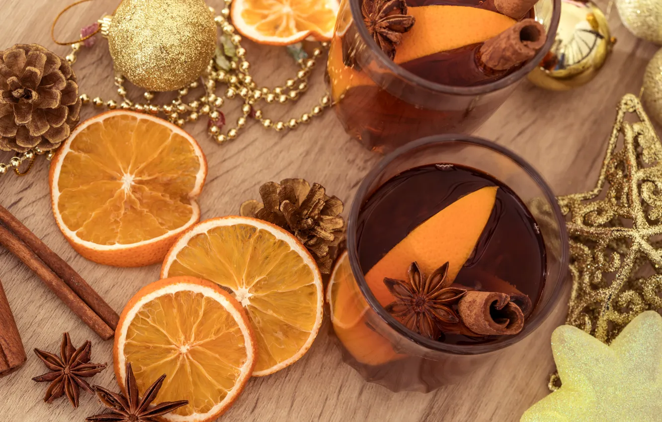 Photo wallpaper tea, orange, cinnamon