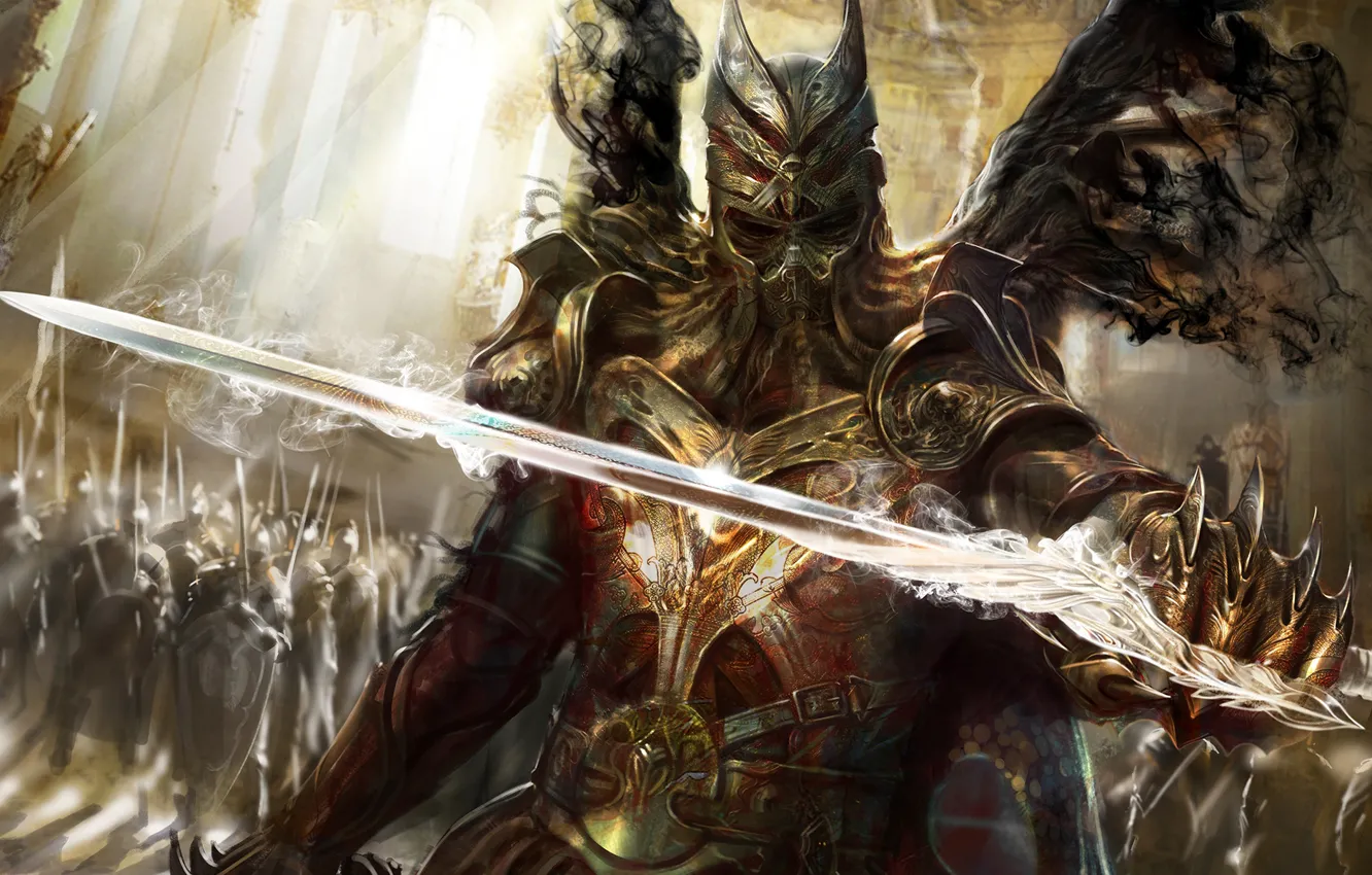 Photo wallpaper magic, sword, armor, the demon, warrior