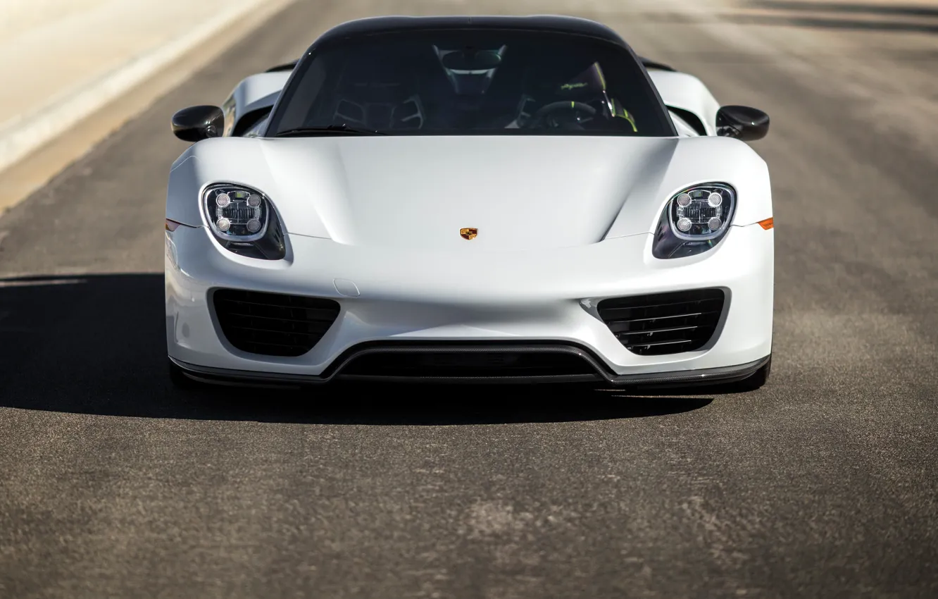 Photo wallpaper Porsche, white, Front, 918, Porsche 918 Spyder Weissach Package