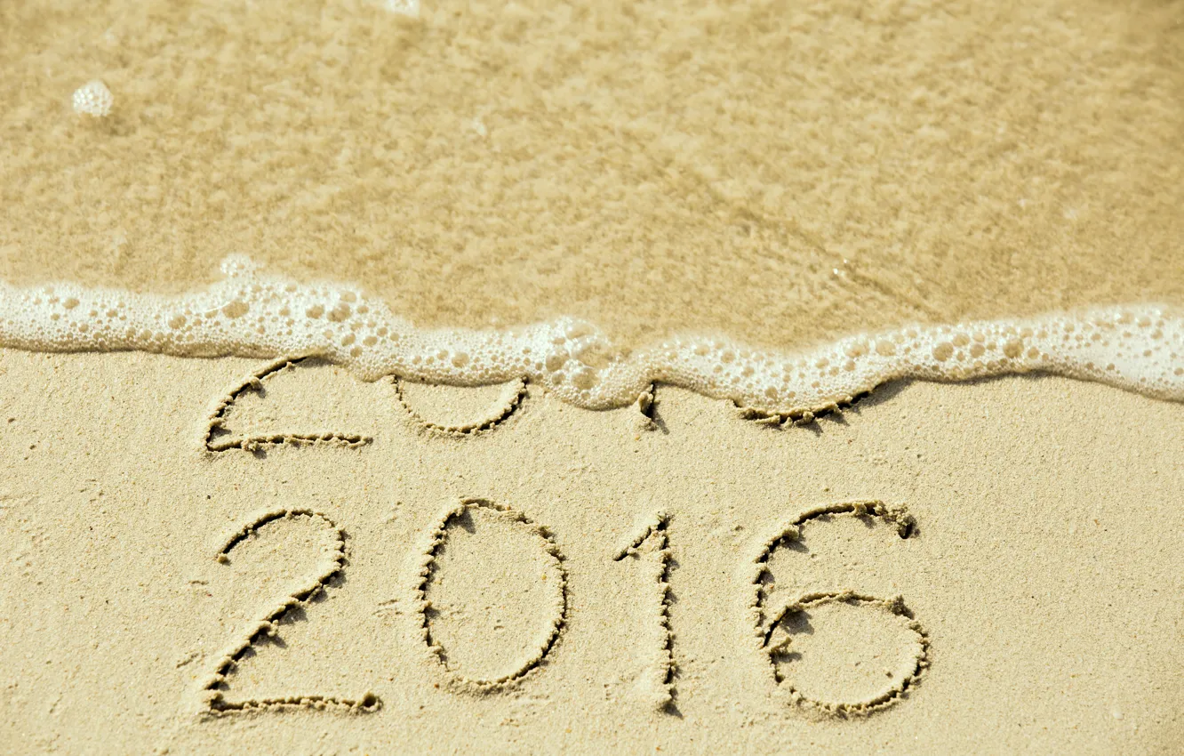 Photo wallpaper sand, sea, beach, new year, figures, New Year, Happy, 2016