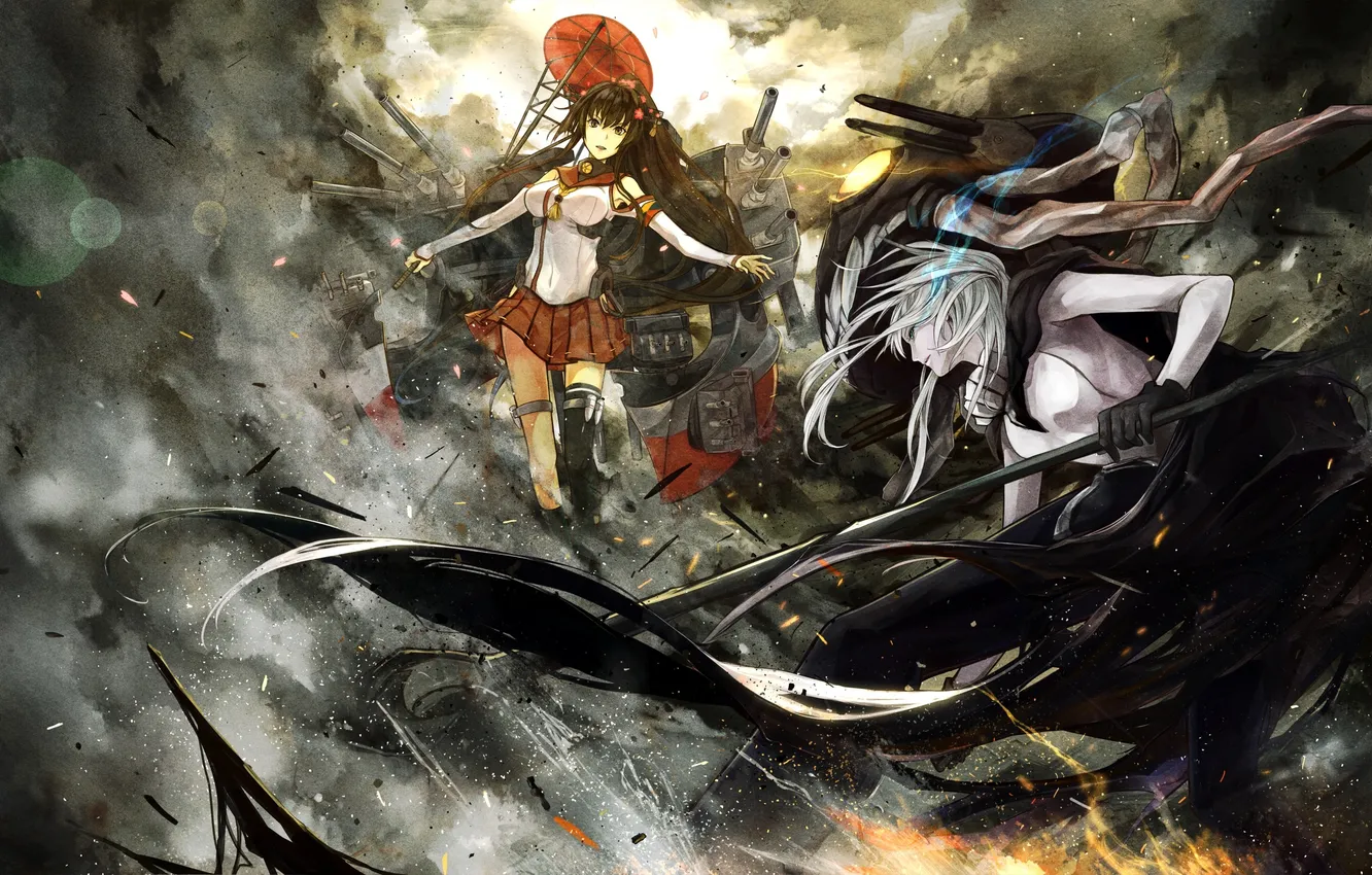 Photo wallpaper look, girl, weapons, magic, smoke, gesture, art, Yamato