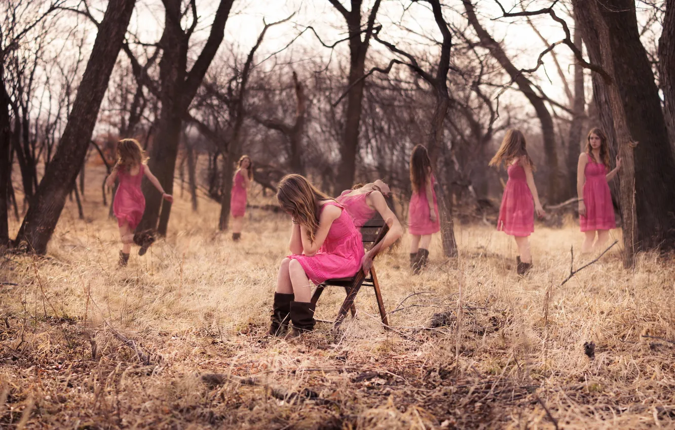 Photo wallpaper forest, girl, girls