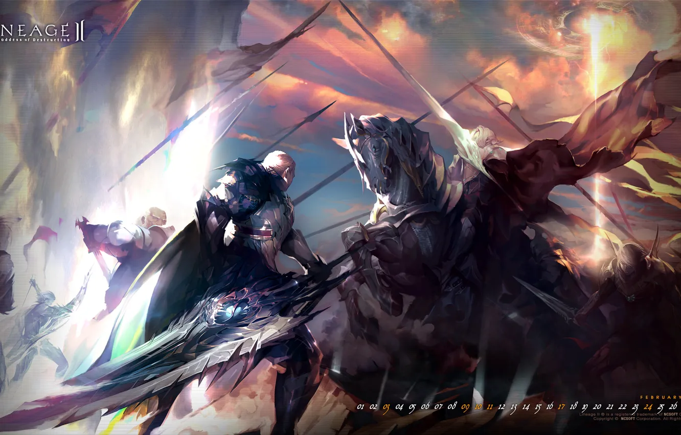 Photo wallpaper elf, people, sword, rider, lineage 2, battle, lineage, line