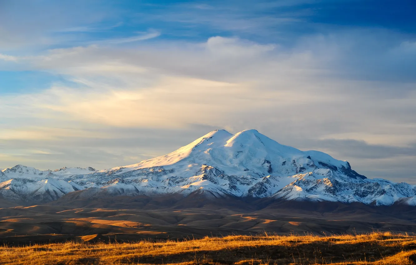 Photo wallpaper the sky, snow, mountains, earth, valley, top, The Caucasus, Elbrus