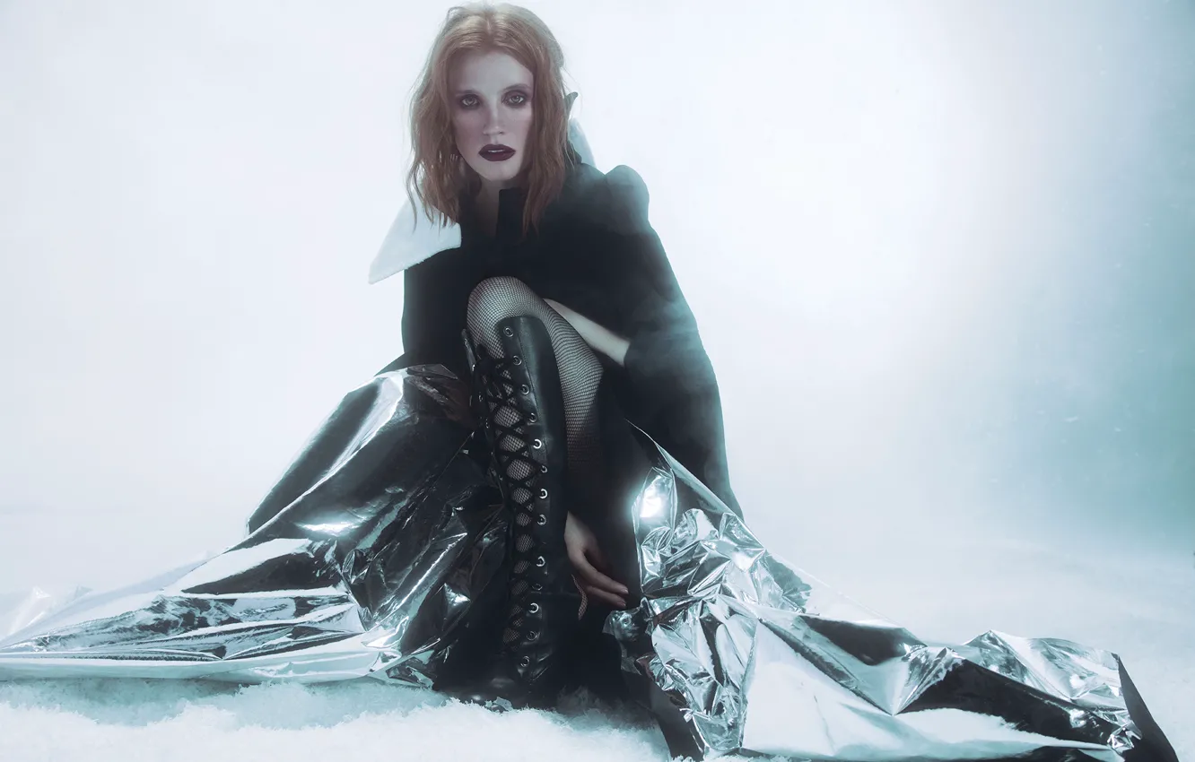 Photo wallpaper boots, makeup, actress, hairstyle, brown hair, coat, photoshoot, Vogue