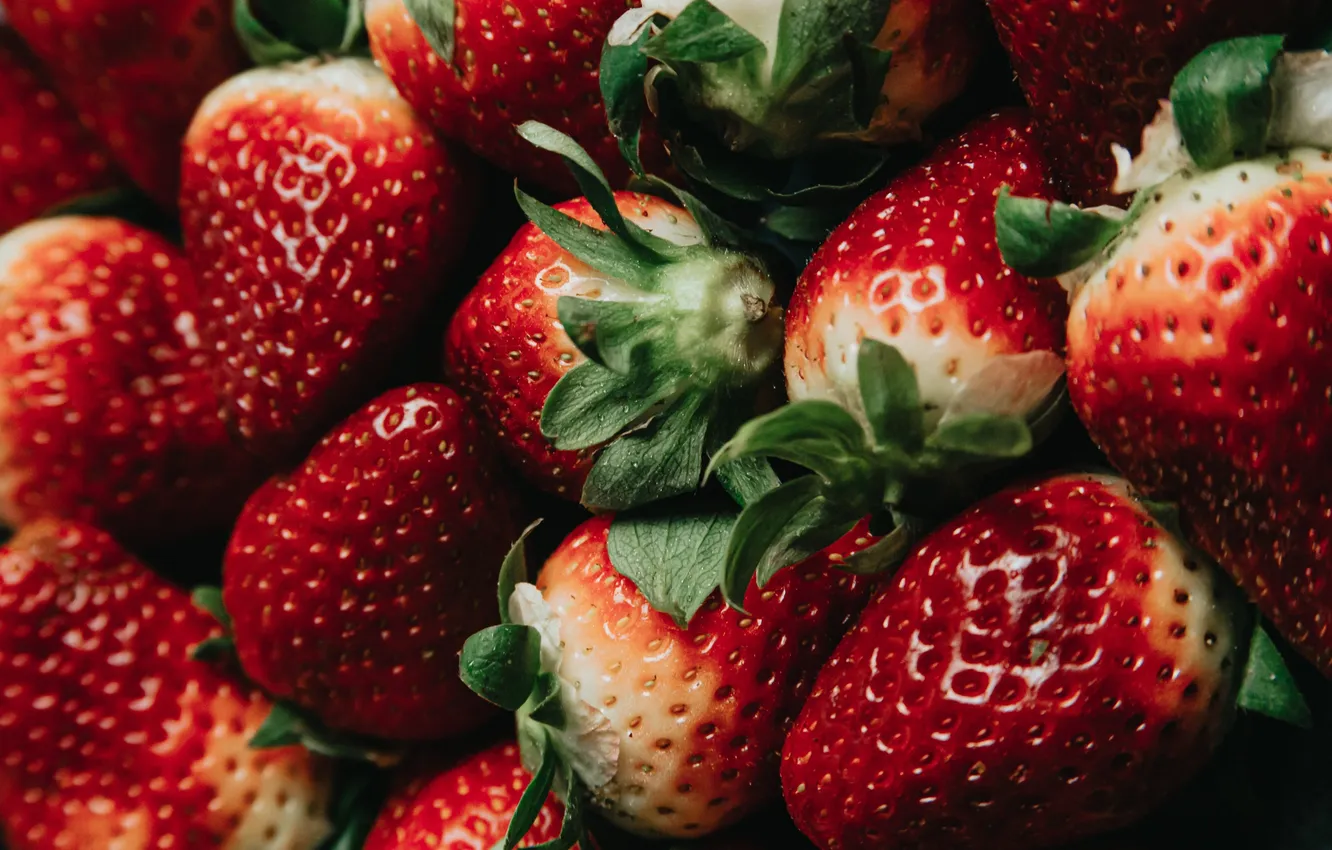 Photo wallpaper macro, berries, harvest, strawberry, a lot