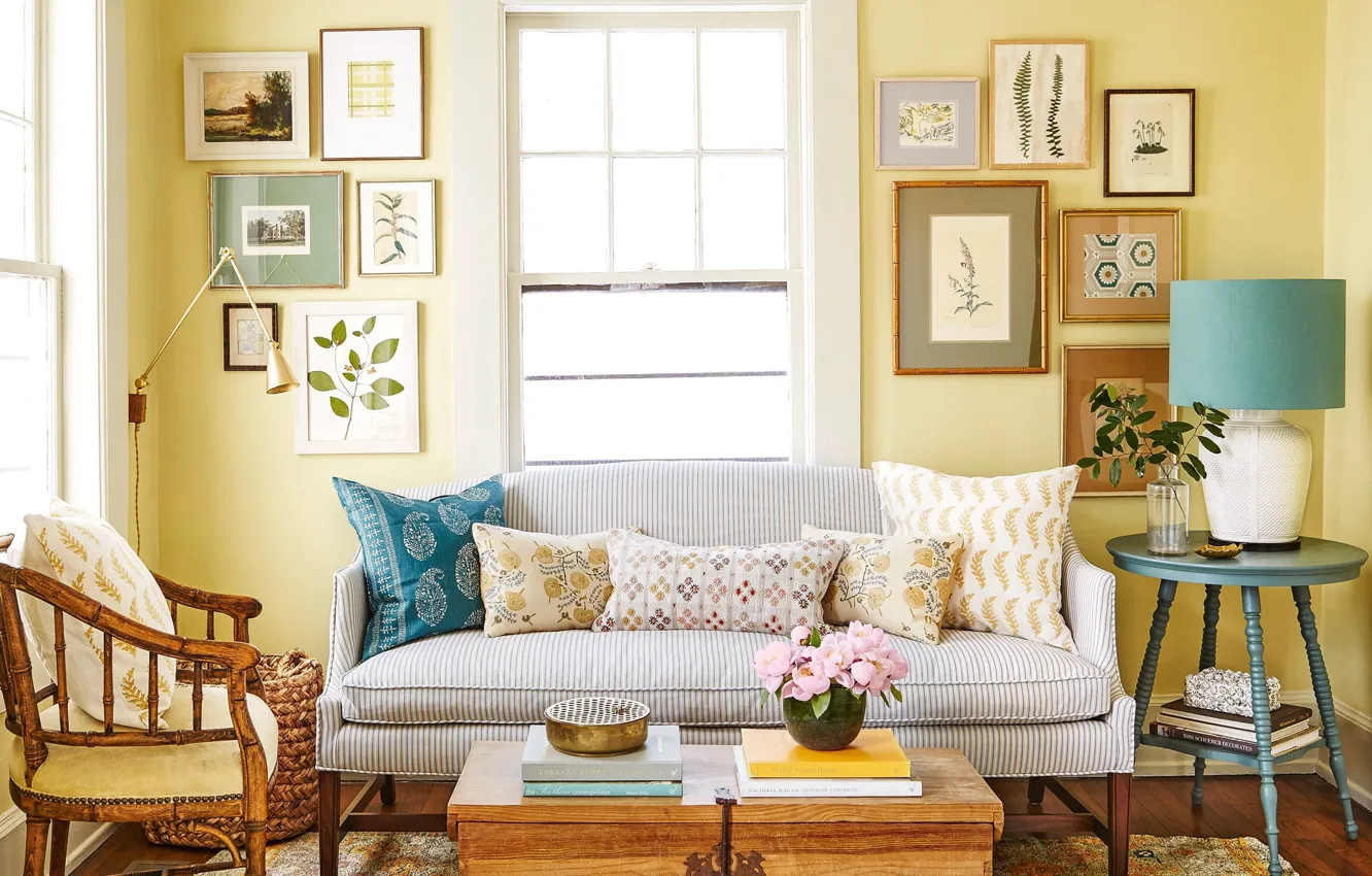 Photo wallpaper design, style, room, lamp, interior, picture, chair, sofa