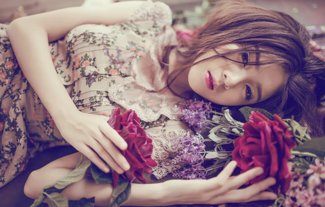 Photo wallpaper look, flowers, mood, roses, Asian, Lilly Luta