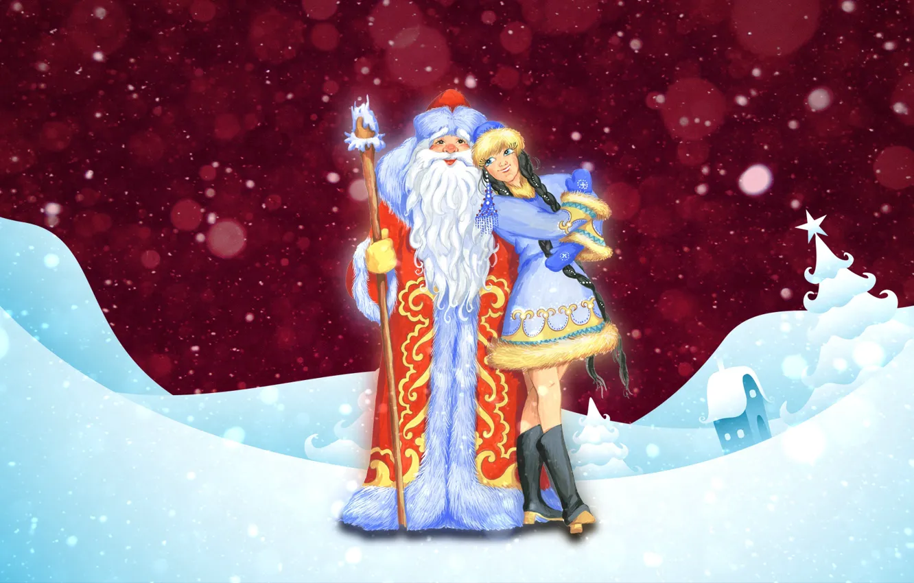 Photo wallpaper Winter, Snow, Background, New year, Maiden, Holiday, Santa Claus, The snow