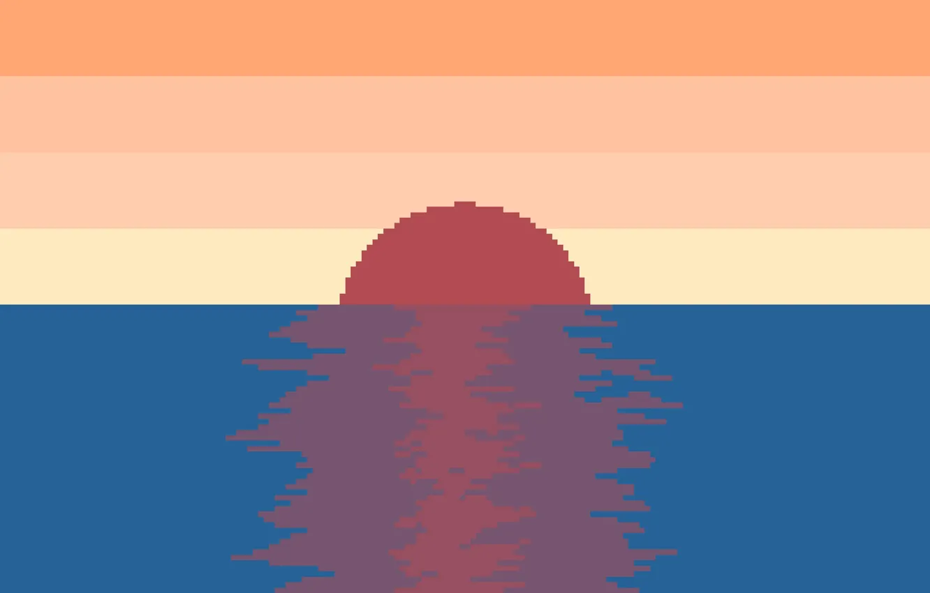 Photo wallpaper sea, sunset, pixel art
