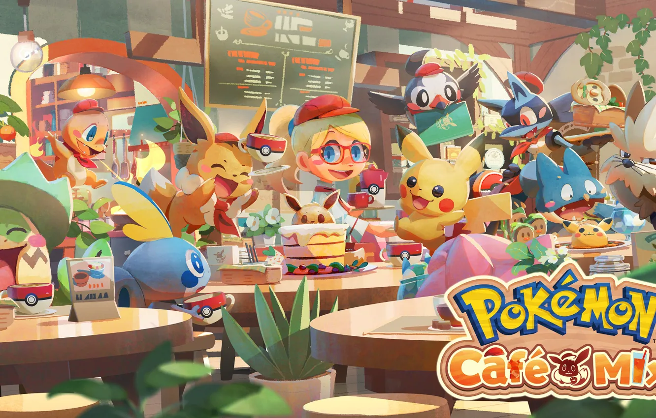 Photo wallpaper Pokemon, Pikachu, Charmander, Lucario, Sobble, Rowlet, Pokémon Coffee Mix, Eevee
