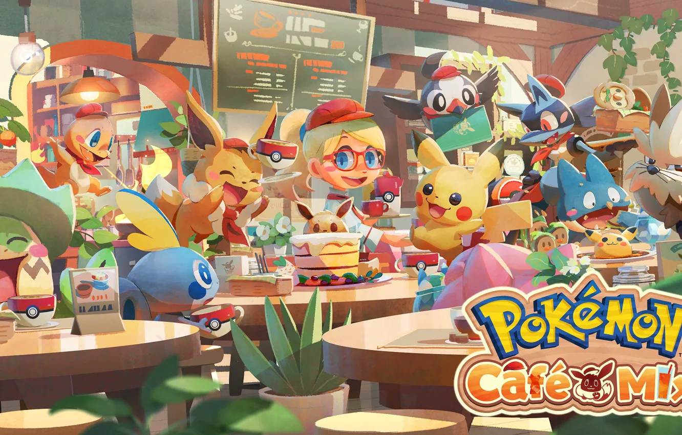 Photo wallpaper pokemon, Pikachu, Charmander, Lucario, Sobble, Rowlet, Pokémon Coffee Mix, Eevee