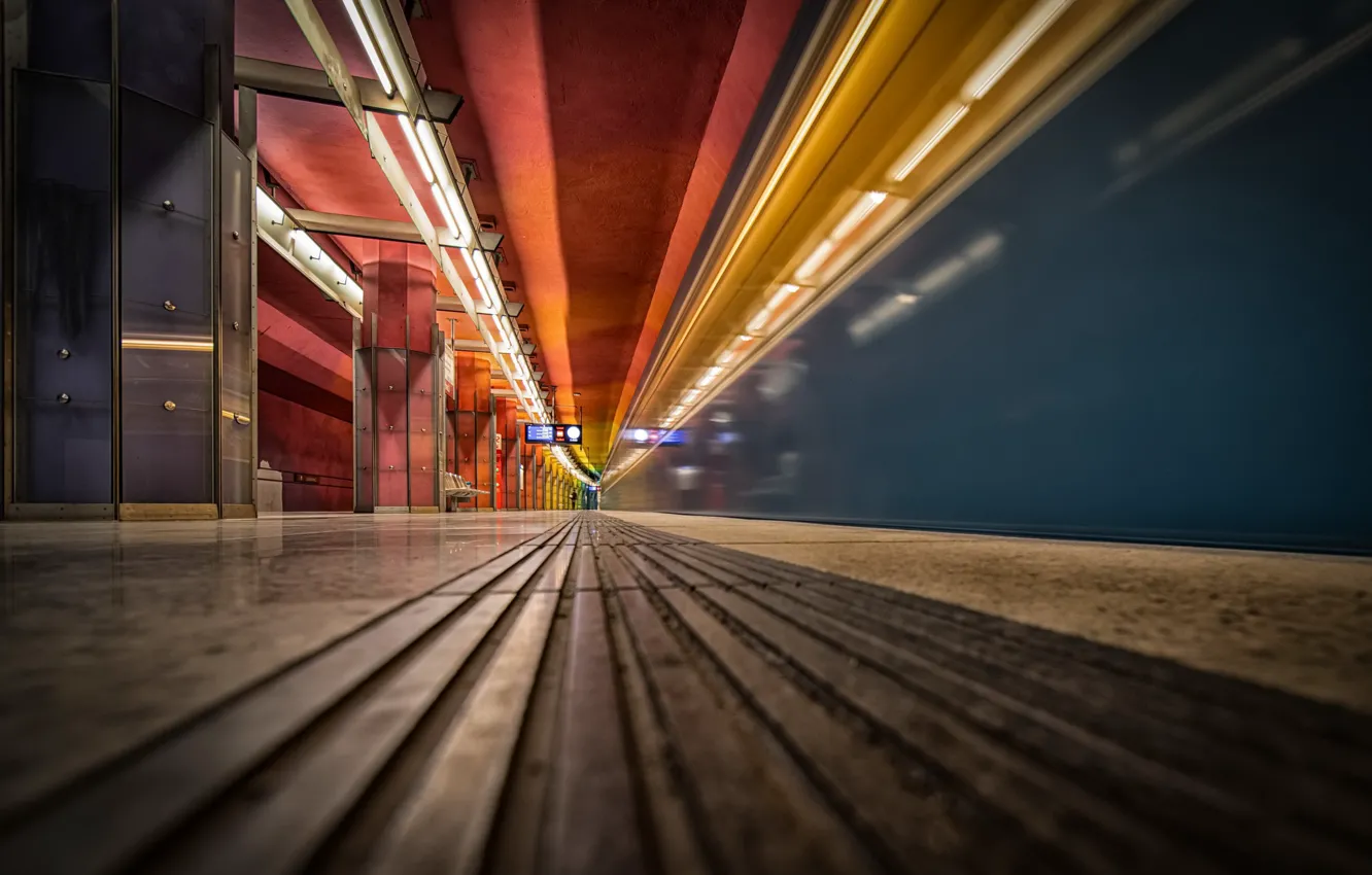 Photo wallpaper Munich, Metro, Transport, Metro Station, Rainbow colors
