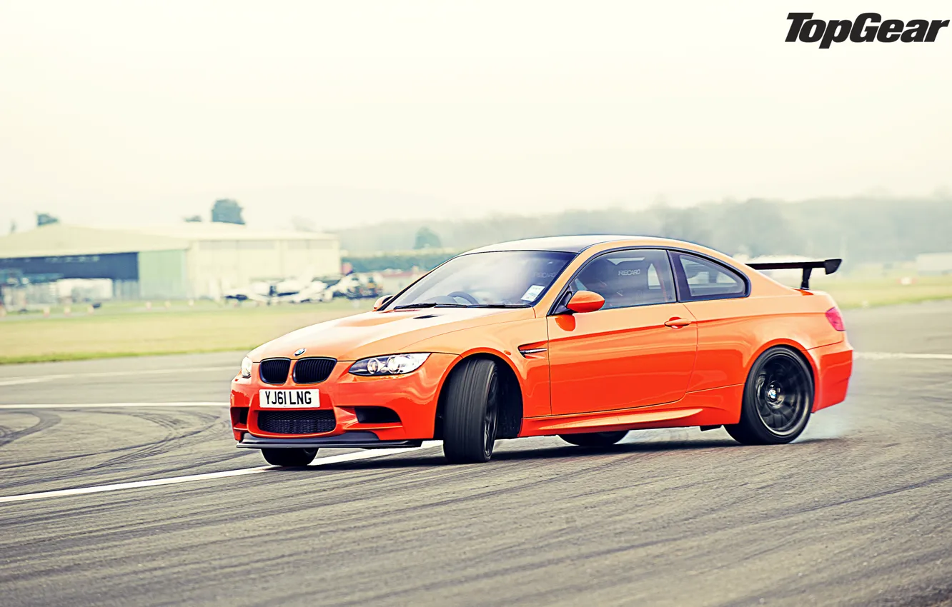 Photo wallpaper orange, BMW, skid, BMW, supercar, drift, track, top gear