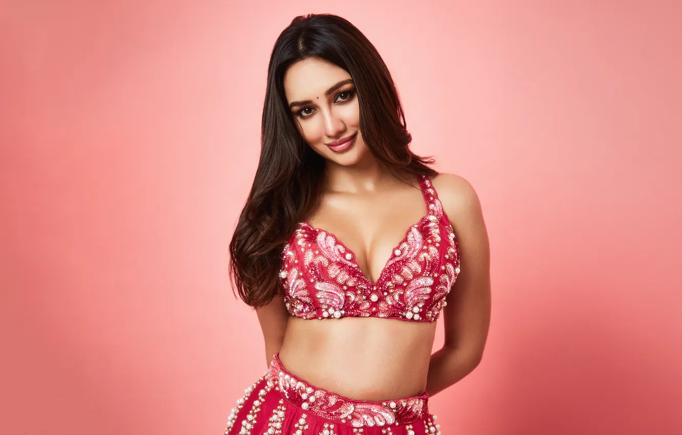 Photo wallpaper smile, portrait, indian actress, Akanksha Sharma, Pastel pink