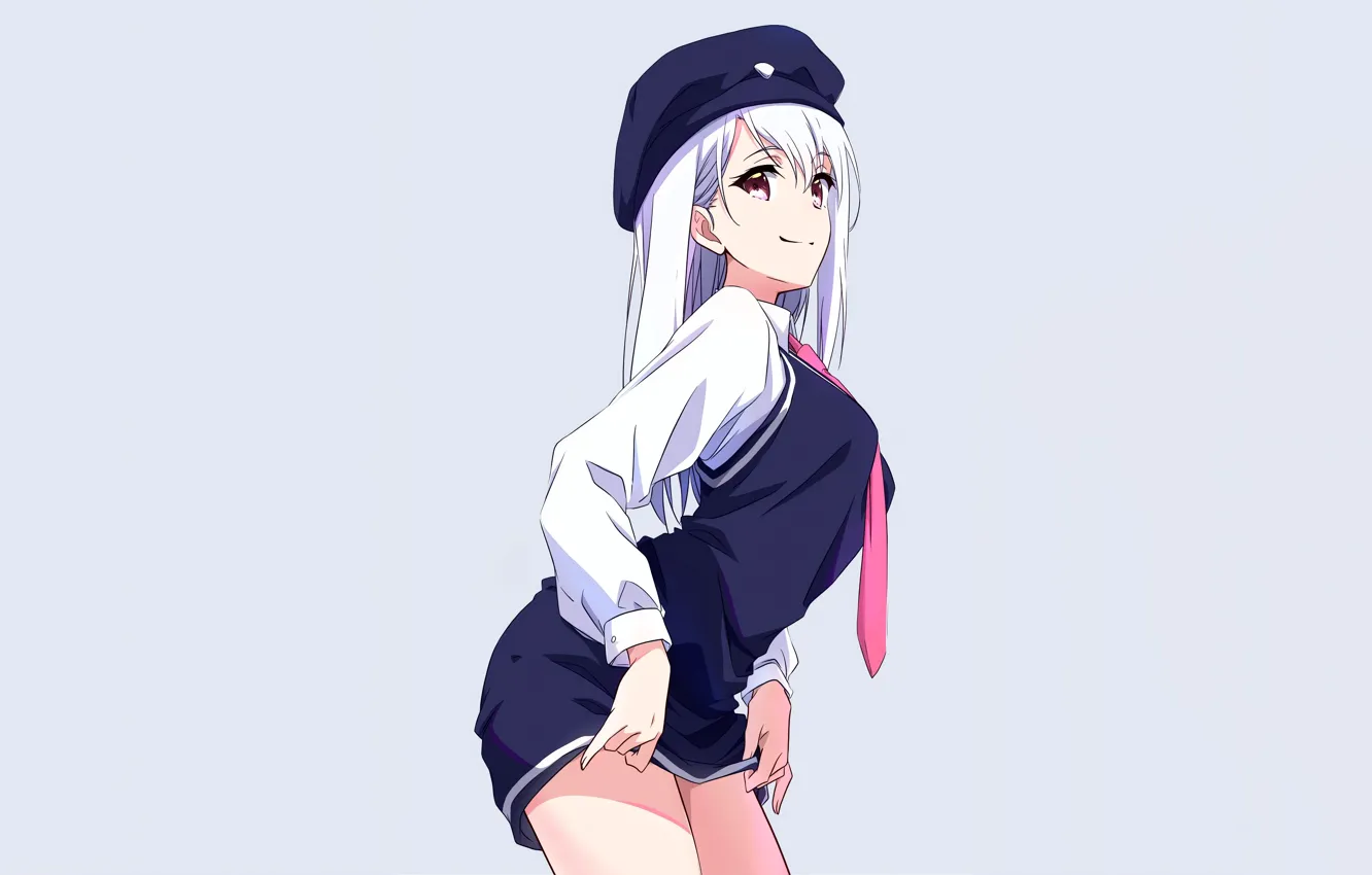 Photo wallpaper girl, school uniform, long hair, dress, anime, beautiful, red eyes, pretty