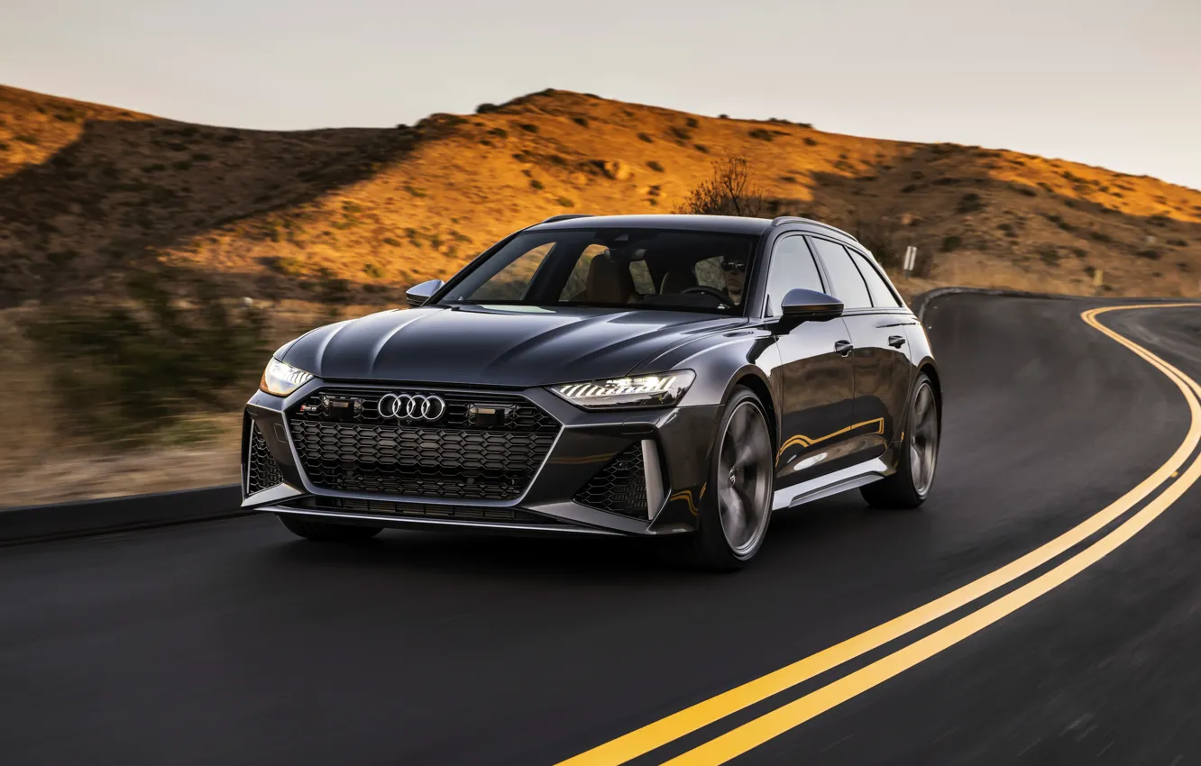 Photo wallpaper Audi, hills, universal, on the road, RS 6, 2020, 2019, dark gray