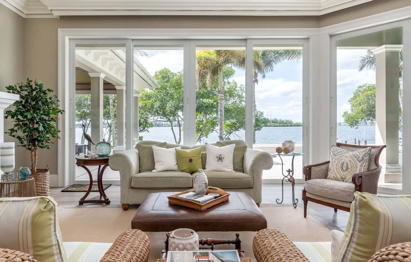 Photo wallpaper sofa, furniture, chair, window, tree, living room