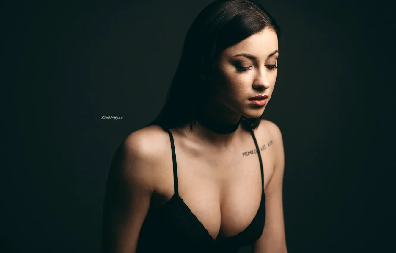 Photo wallpaper sexy, pose, background, model, portrait, makeup, brunette, tattoo