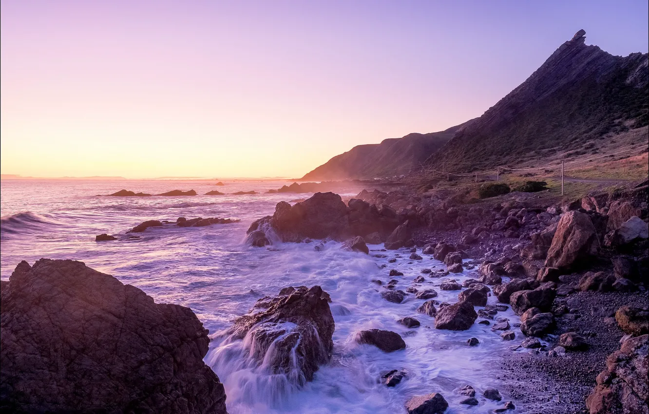 Photo wallpaper wave, sunset, the ocean, New Zealand, New Zealand, Wellington, Cape Palliser