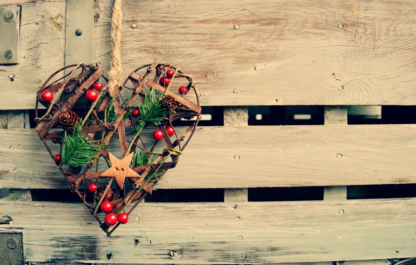Photo wallpaper heart, New Year, Christmas, love, Christmas, heart, wood, New Year