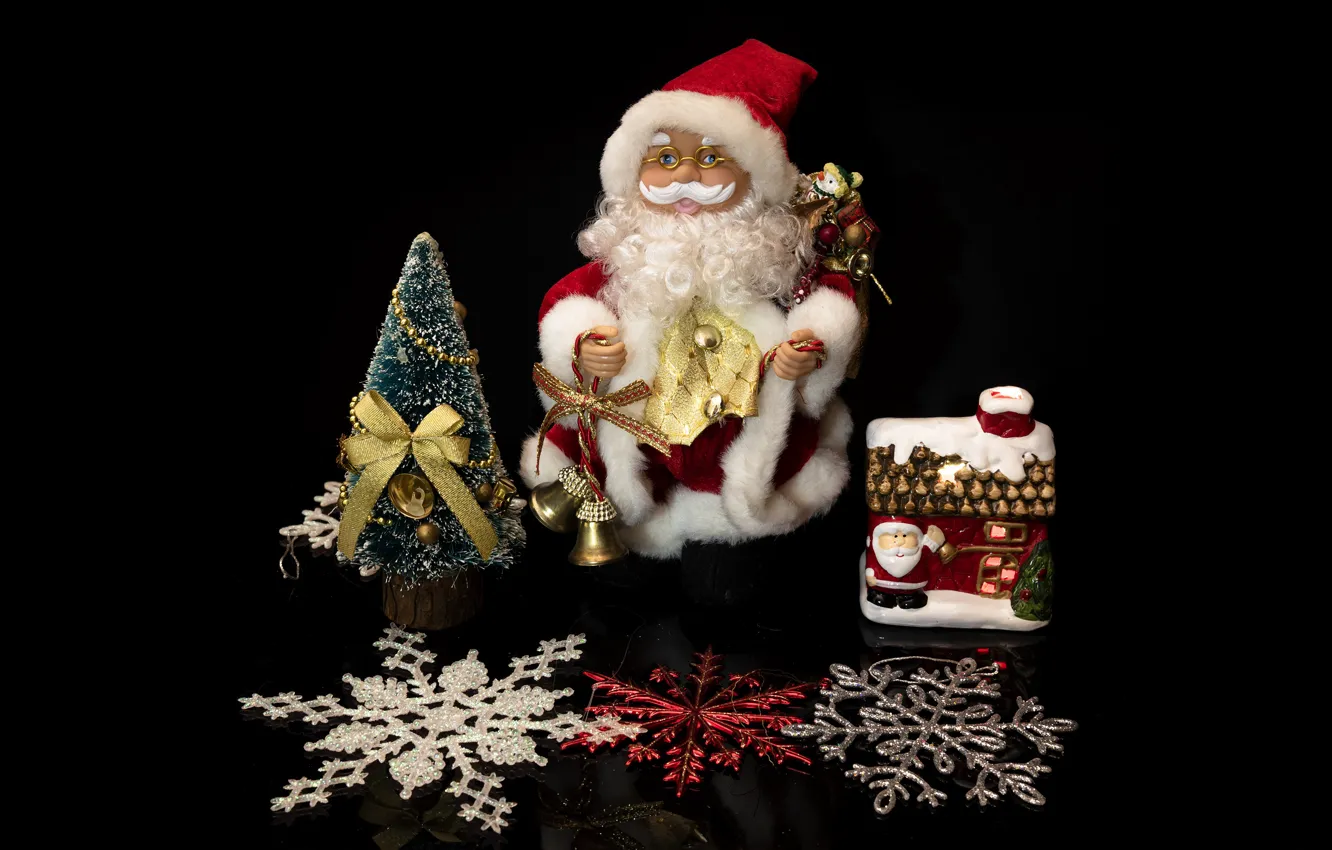 Photo wallpaper holiday, toy, new year, doll, Christmas, black background, Santa Claus, Santa Claus