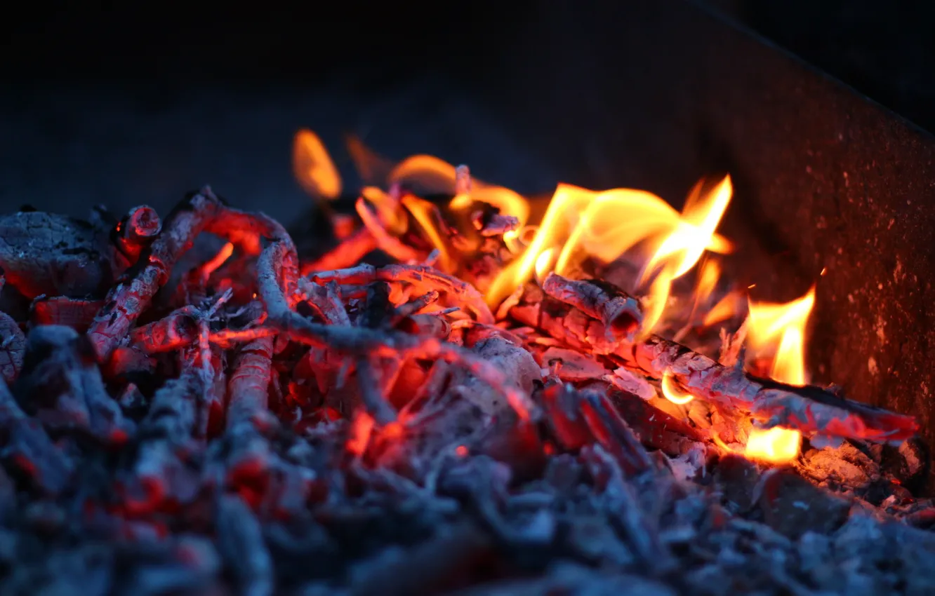 Photo wallpaper fire, flame, coal, light