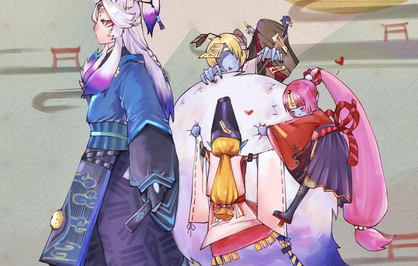 Photo wallpaper onmyoji, Kyonshii Imouto, Onmyouji (NetEase), Kyonshii Ani, Kyonshii Otouto, Youko, Pixiv Id 13598909