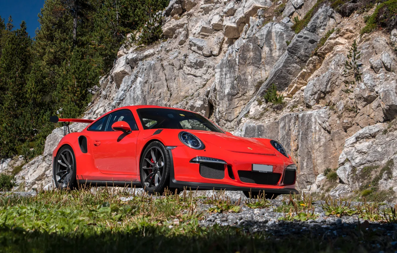 Photo wallpaper 911, Porsche, rock, Red, GT3, 2015