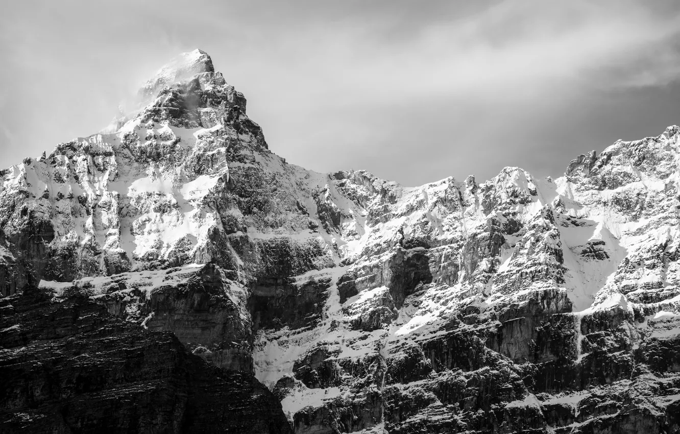 Photo wallpaper Alberta, mountains, rocks, cloudy, cliff, Peak, majesty