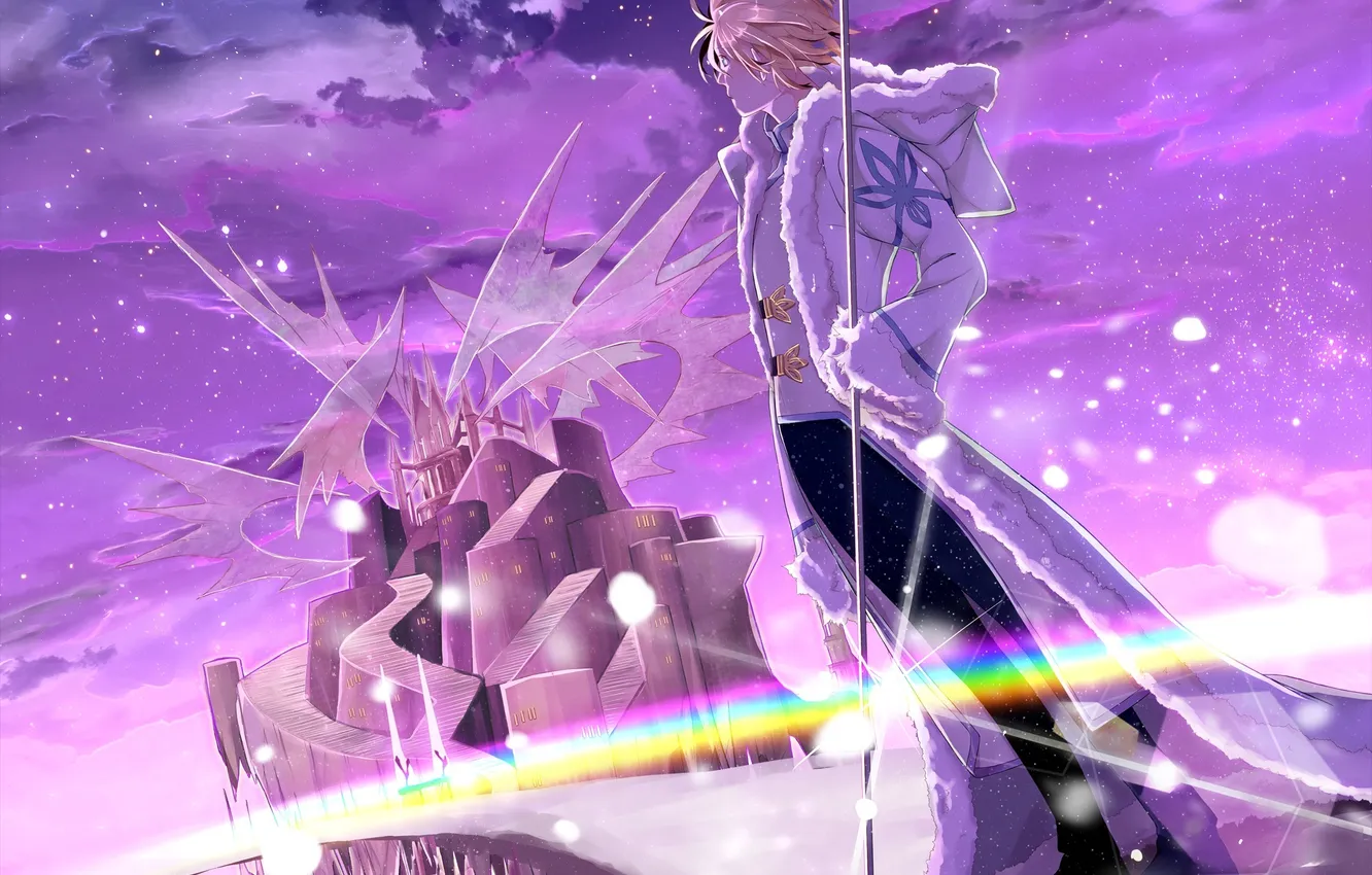 Photo wallpaper the sky, stars, light, castle, rainbow, anime, art, staff