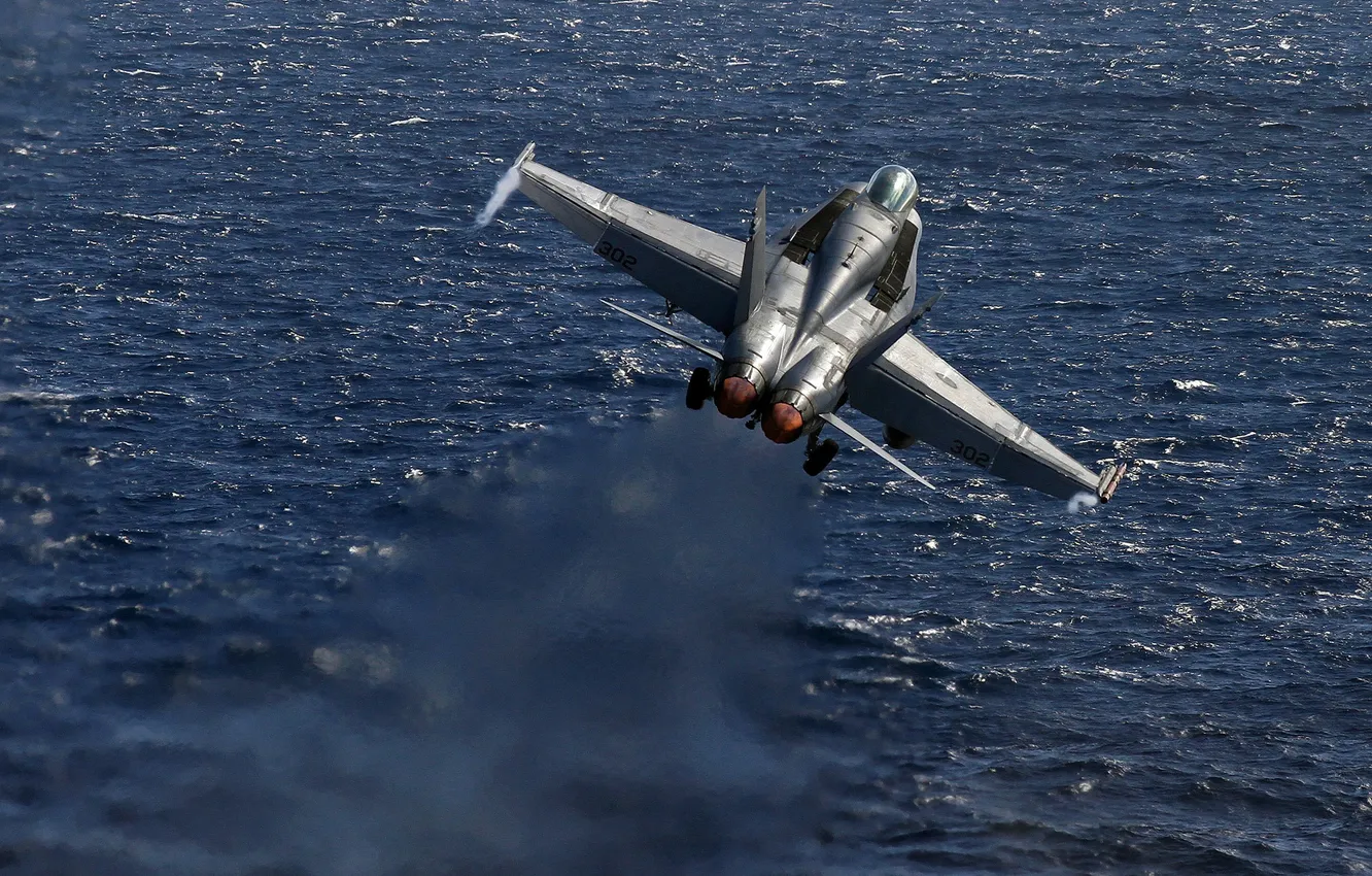 Photo wallpaper sea, fighter, Super Hornet, F-18, deck