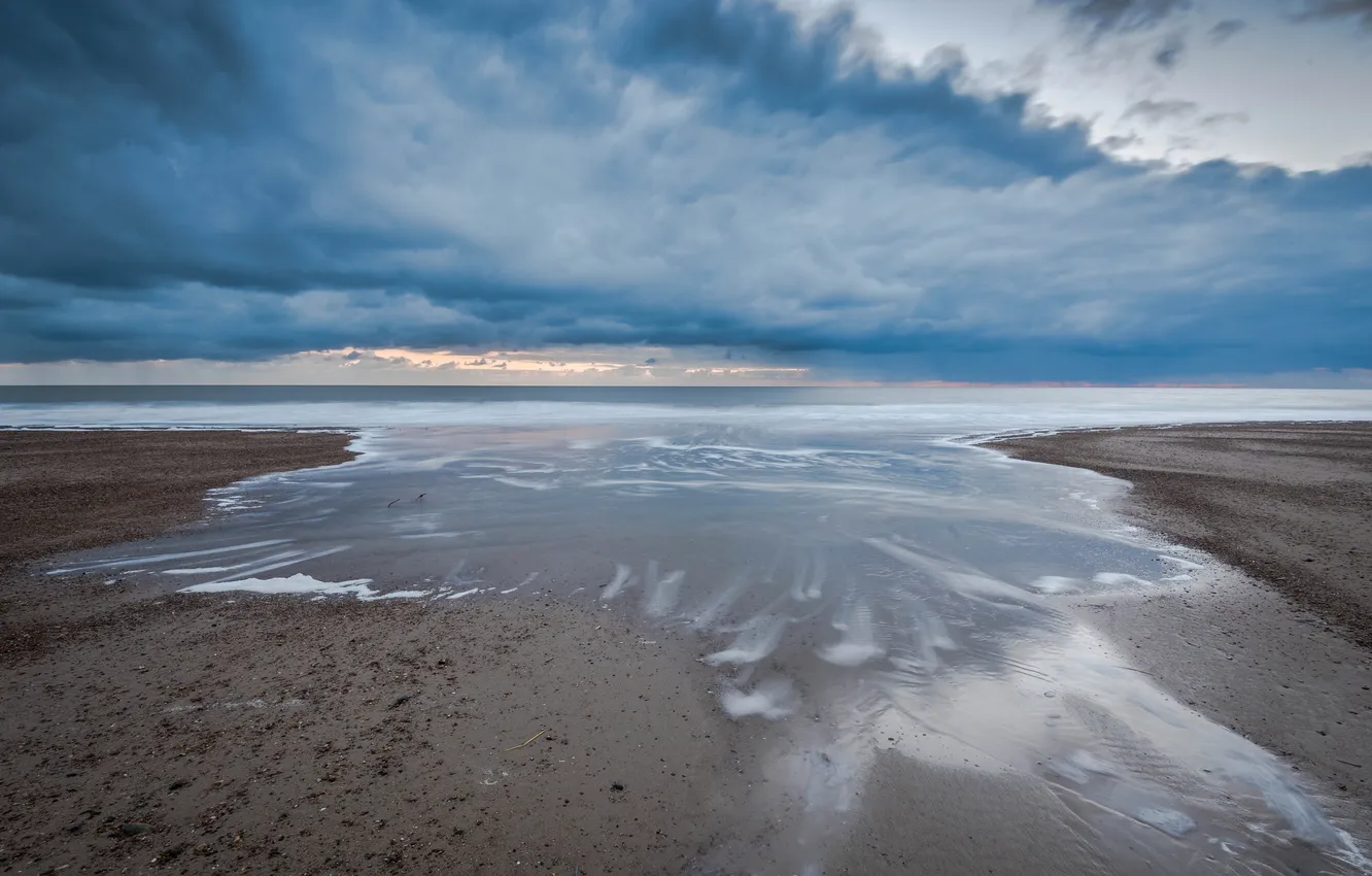 Photo wallpaper sea, beach, clouds, the evening