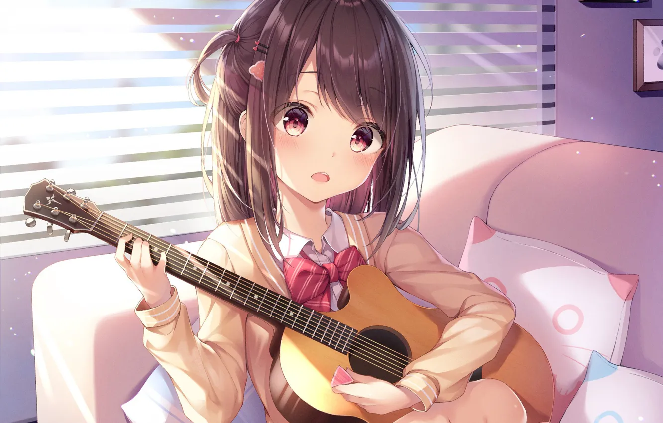 Photo wallpaper girl, guitar, anime